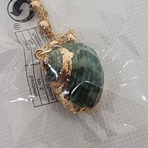 Seashell Necklace, Boho Style, Green, Gold